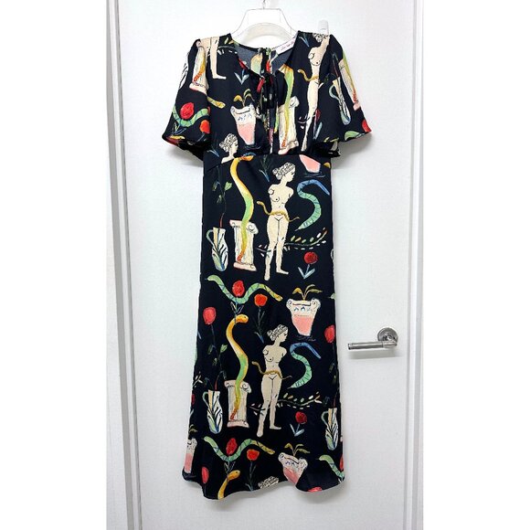 NWT Lisa Says Gah Penelope Museo Nero Print Midi Dress Black Statue Vase S - Picture 2 of 15